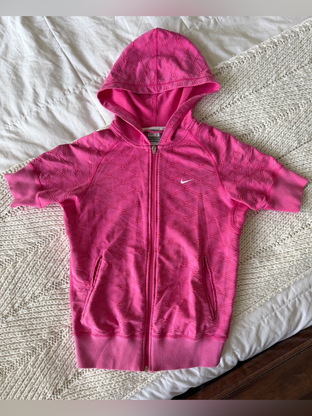 Little girl size small pink Nike short-sleeve zip-up hoodie